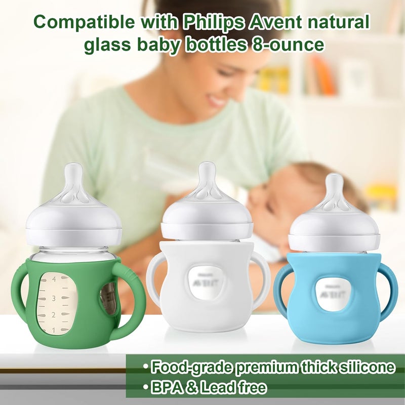 Juome Silicone Sleeves with Handles for Avent Natural Glass Baby Bottle - 3 Pack Anti Breakage Holder for Phillips Avent Baby Bottles, Compatible with Philips Avent Anti Colic Baby Bottles 4 oz - Image 5